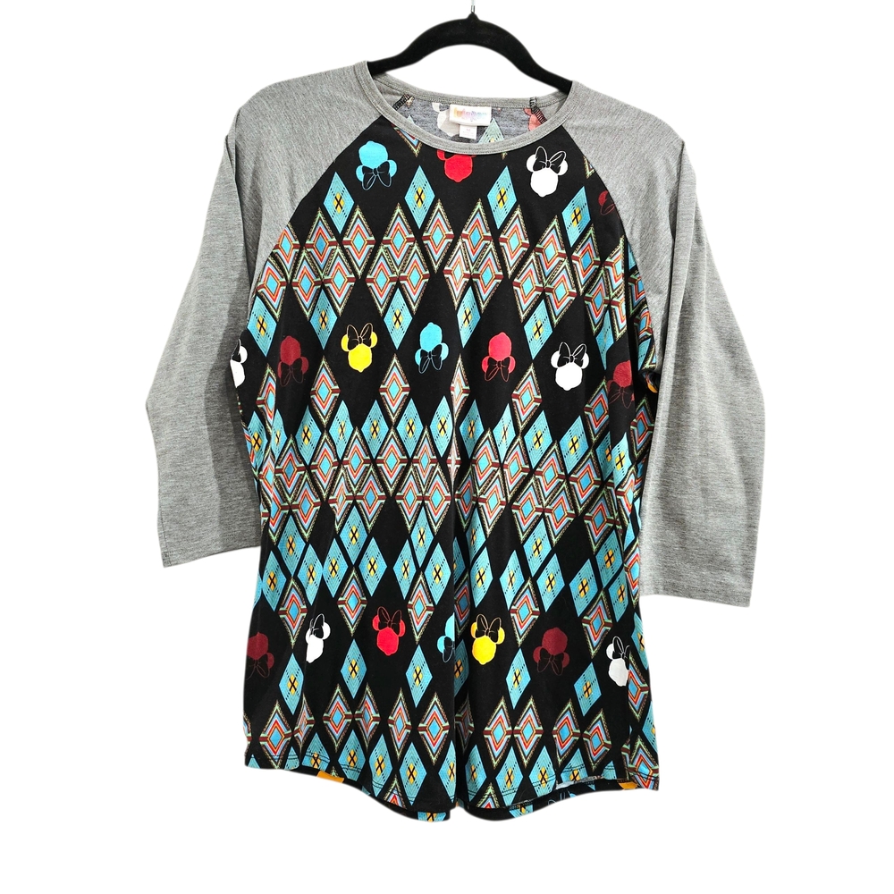 *LuLaRoe Minnie Geometric Diamond Pattern 3/4 Sleeve Jersey Style Top Medium